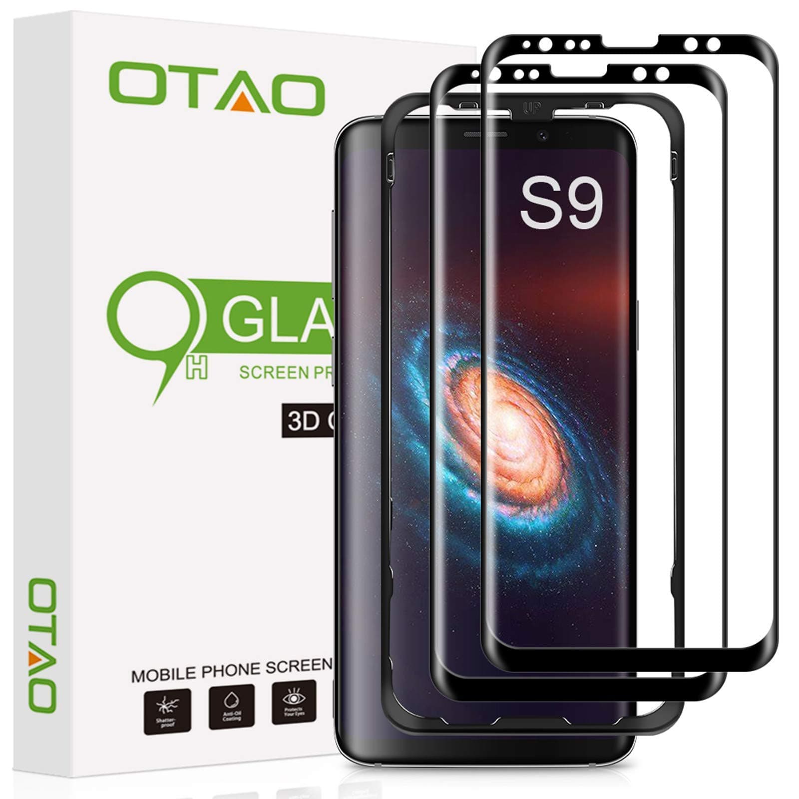 OTAO (2 Pack) Galaxy S9 Screen Protector Tempered Glass, 3D Curved Dot Matrix [Full Screen Coverage] Glass Screen Protector for Samsung Galaxy S 9 with Installation Tray [Case Friendly]