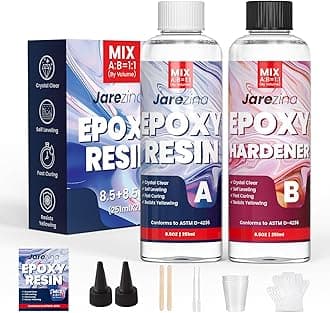 Jarezina 17OZ Epoxy Resin Kit,Crystal Clear Epoxy Resin -Strong and No Bubble，Not Yellowing Art Resin，Self Leveling Easy Mix 1:1,Suitable for Art Casting,DIY,Jewelry Projects, Wood & Resin Molds