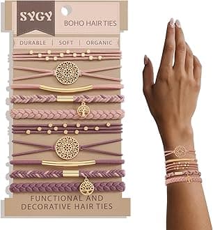 10 PCS Boho Hair Ties - No-Damage, Stretch Bracelets for Thick & Thin Hair, 5 Styles, Pink