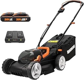 Worx WG779E.2 40V 34cm Cordless Lawnmower, ideal for Gardens up to 230㎡, Cut-to-Edge, striped Lawn Roller, foldable Handle, PowerShare, includes 2x 2.0Ah Batteries, Charger & 30L Grass collection bag