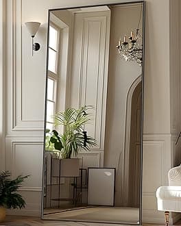 Antok Full Length Mirror, 71"x28" Floor Mirror with Stand, Hanging Mounted Mirrors for Bedroom, Living Room, Cloakroom, Dining Room, Black, Rect