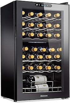 32-Bottle Dual Zone MAX Compressor Wine Cooler – Freestanding Mini Fridge with Digital Touchscreen, LED Display, Split Storage for Red & White Wines, Matte Black Refrigerator Home Bar