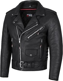 ICONIC Motorcycle Jacket for Men, Premium Buffalo Leather, Insulated Liner, Classic Side Laces, Cruiser Biker Black XL