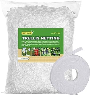 All-Weather Trellis Netting Mesh Plant Garden Vine Growing Flexible String Net (3.5" Mesh ployester, 5' Wx 15'L)