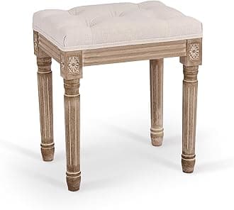 VONLUCE Ottoman Stool, 18.5 in High, Beige, with Padded Seat, Wood Frame, Button Tufted, for Dining, Living Room, Bedroom, Piano, Dressing, Vanity, Foot Rest