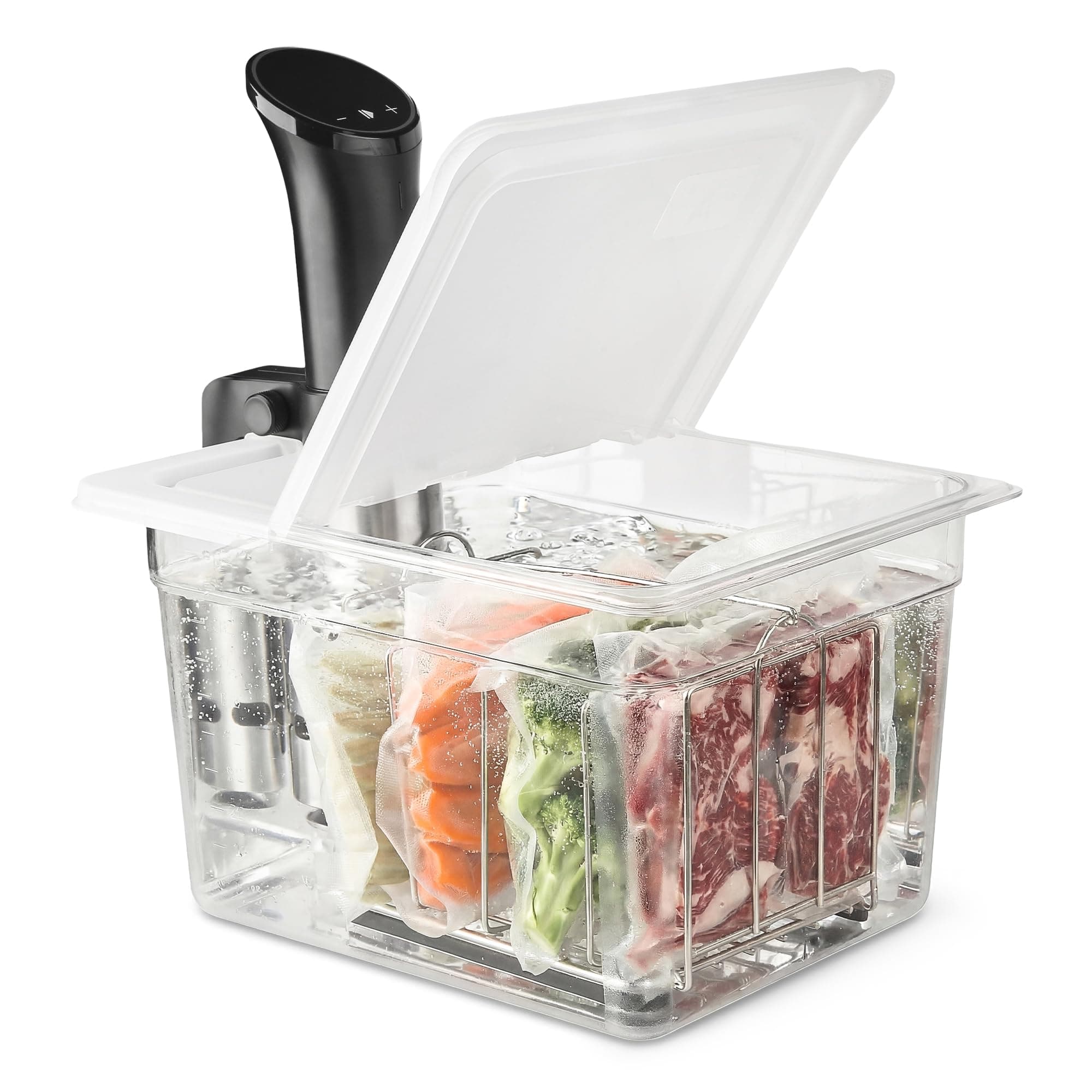 EVERIE 12 Quart Sous Vide Container with Collapsible Hinged Lid + Wobble-Free Stainless Steel Rack Divider— NSF Approved Container, BPA-Free Lid, Compatible with Anova and Instant Pot