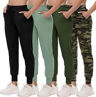 CAMPSNAIL 4 Pack Joggers for Women - Sweatpants with Pockets Lightweight Comfy Yoga Pants for Workout Travel Lounge