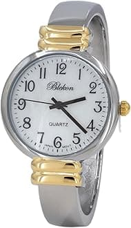 Original Mother of Pearl Cuff Bracelet Watch for Women with 31mm case Japanese Quartz Movement Metal hinged Bangle Style Cuff Wrist Watch for Ladies…