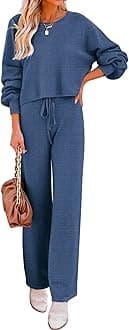 EkouaerKnit Lounge Sets for Women 2 Piece Cozy Long Sleeve Pullover Sweater Top and Wide Leg Pants Set Pajamas Outfits