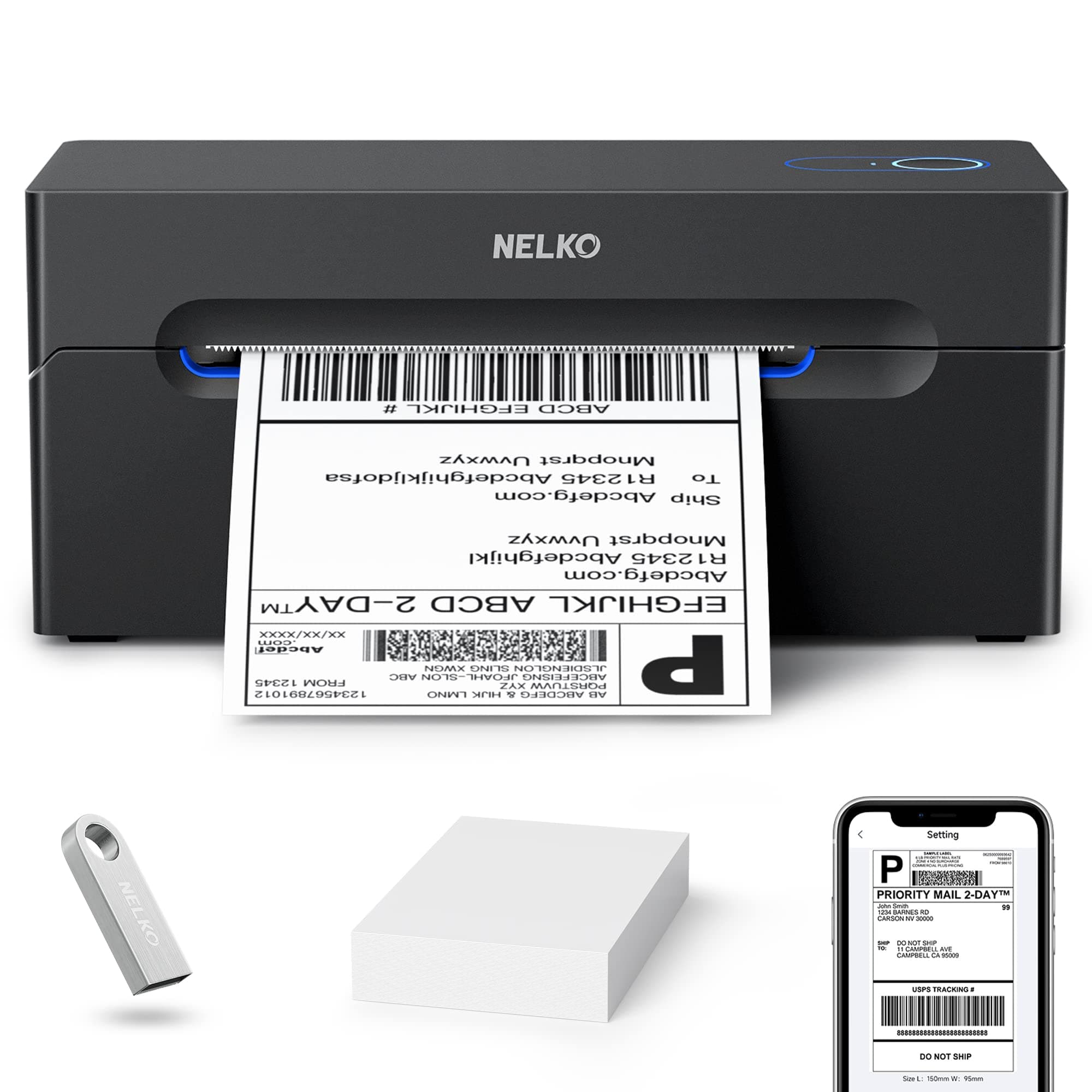 Nelko Bluetooth Thermal Shipping Label Printer, Wireless 4x6 Shipping Label Printer for Shipping Packages, Support Android, iPhone and Windows, Widely Used for Amazon, Shopify (Black)