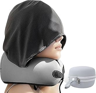 – THMINS Hooded Neck Pillow,Travel Pillow Airplane, Memory Foam Pillow for Plane, Office, Cars Sleeping, Long Flight Must Haves, Road Trip Essentials Accessories for Adults