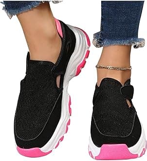 EEUK Orthopedic Diabetic Walking Sneakers 2023 Fashion, Comfy Canvas Shoes Women Fashion Trainers Womens Fly Woven Breathable Walking Shoes Breathable Mesh Shoes(Size:US 10.5,Color:black Pink)