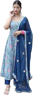 Women's Cotton Blend Anarkali Printed Kurta with Pant & Dupatta