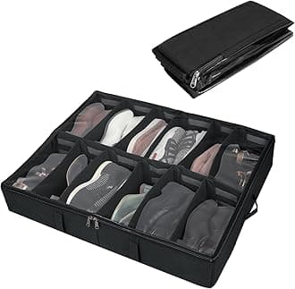 DOUBLE R BAGS Polyester Rectangular Shape Under Bed Storage Shoe Organizer With Zipper - (Black) Pack of 1