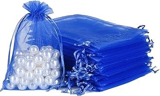 HRX Package Royal Blue Organza Bags 100pcs, 4 x 6 inch Mesh Drawstring Gift Bags Jewelry Pouches Small Sachet for Christmas Candy Party Favor