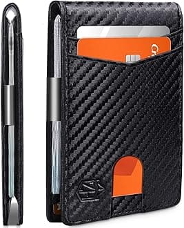 ZitahliMen's Wallets Slim-Leather Money Clip RFID Front Pocket Bifold Wallet-Minimalist Credit Card Holder with Gift Box, Carbon Black, slim