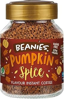 Beanies Flavour Instant Coffee -Pumpkin Spice Instant Flavored Coffee - Bold & Adventurous Full-On Flavor - An Indulgent Sugar Free Taste Explosion - Low Calorie - Vegan & Gluten Free - Wheat & Dairy Free, 50g jar