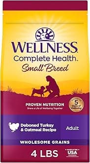 Wellness Complete Health Small Breed Adult Dry Dog Food, Wholesome Grain Kibble, Natural, Turkey and Oatmeal Recipe, 4 lb Bag