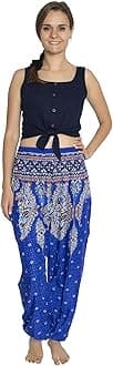 Happy TrunksHarem Pants - Flowy, Baggy Sweatpants for Women - Hippie Clothing (Large, Floral Blue)