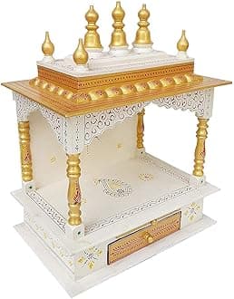 Kamdhenu Art and Craft Wood Home Temple (45 x 30 x 60 cm, Copper and Gold)