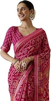 SIRIL Women's Georgette Bandhani Printed Saree With Unstitched Blouse Piece
