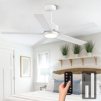 Modern Ceiling Fans with Lights,52 Inch Ceiling Fans with Remote for Bedroom Living Room Kitchen, 18W 3CCT Dimmable，5 Blades 6 Speed Reversible Quiet DC Motor White