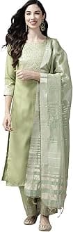 INDO ERA Women's Cotton Blend Solid Straight Kurta Palazzo With Dupatta Set (KD4BK4015)