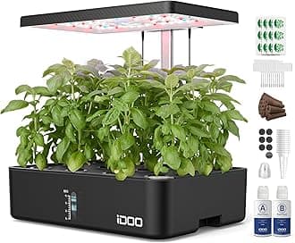 iDOO Hydroponics Growing System Kit 12Pods, Indoor Herb Garden System, with LED Grow Light, Built-in Fan, Auto-Timer, Adjustable Height Up to 11.3", for Home School, for Women Mom, for Christmas Gifts