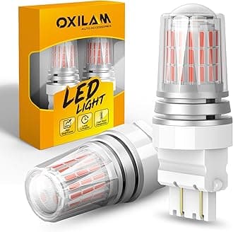 OXILAM 3157 3156 LED Bulb Red, 600% Brighter Brake Tail Light Bulb, 3057 3457A 4057 LED Bulbs with Projector Replacement for Tail Stop Turn Signal Lights, Plug and Play Rear Light Bulbs, Pack of 2