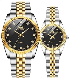 MASTOP Couple Watches Swiss Brand Golden Watch Men Women Stainless Steel Waterproof Quartz Watch…