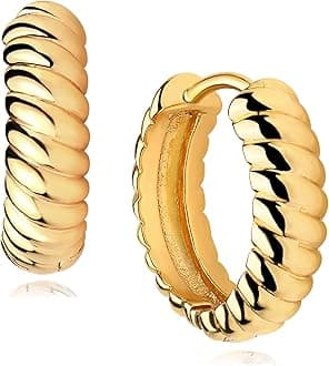 VACRONA キュービックジルコニア ハギーピアス 14Kゴールドメッキ 小さなイヤリング 小さなハギーフープイヤリング シンプル 軽量 フープギフト 女性向け, イエローゴールド, キュービックジルコニア