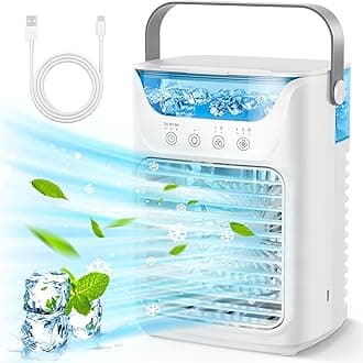 Portable Air Conditioner Cooling Fan,USB Desk Fan 3 Wind Speed & 700ml Water Tank,Quiet &7 LED Light & 2-10H Timer, Personal Air Cooler,Small Evaporative Air Conditioner Fan for Room/Office/Camping