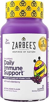 Zarbee'sNaturals Children's Elderberry Immune Support* with Vitamin C & Zinc, Natural Berry Flavor, 21 Gummies