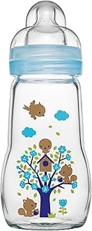MAM Glass Bottle - Medium Flow Teat Size 2, 260 Ml, Pack of 1, Newborn Essentials, Blue