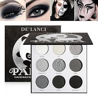 ecofavor Black Smoky Eye shadow Palette, DE’LANCI PANDA 9 Colors True Black Dark Grey Smokey Goth Makeup Pallet, 9 Soft Matte Shimmer High Pigmented Basic Black White Gray Shade for Halloween