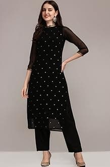 Hritika Women Faux Georgette Sequin Pattern Straight Kurta Set (Hrkb0070_Parent)