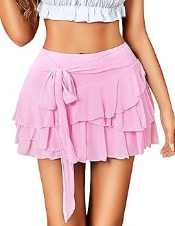Avidlove Women's Mini Skirt Mesh Flowy Hem Y2K Skirts Multi-Layer Ruffle Trim Lingerie Skirt