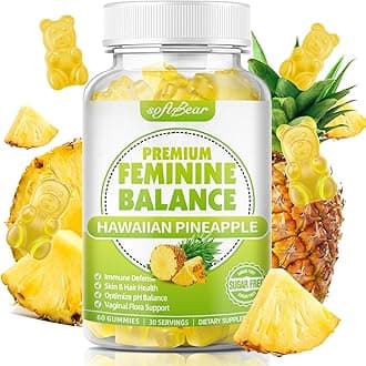 Premium Feminine Balance Gummies for Women, Pineapple PH Balance Gummies for Women's Healthy Odor, Flora, Vaginal, Immune Support, Vegan, Gluten-Free, 60 Gummies