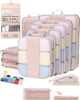 10 Set Compression Packing Cubes for Travel Gifts Women Mom,OlarHike Luggage Clothes Organizer for Travelers,Airplane/Cruise/Car/Train Travel Essentials,Compressible Expandable Saver Space Bags(Beige)