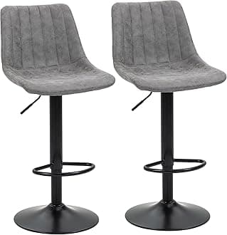 HOMCOM Modern Bar Stools Set of 2, Height Adjustable Swivel Bar Chairs with Backrest, Gas Lift and Footrest, Leathaire Barstools for Breakfast Counter, Kitchen Island, Grey