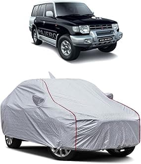 Water-Resistant Car Cover for Mitsubishi Pajero– Dustproof, UV Protection, Scratch Resistance, Secure Buckle Strap, Elastic Front & Rear – Silver