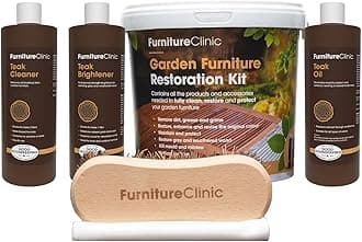 Furniture Clinic Garden Furniture Restoration Kit | For Outdoor Wood Patio Furniture Such as Teak & Other Wood Types | Clean, Remove, Brighten, Nourish, and Protect Treated and Untreated Surfaces