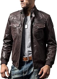 FLAVOR Men Biker retro Brown Leather Motorcycle Jacket Genuine Leather jacket