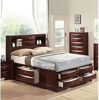 Contemporary Wood Storage Bed Frame Full Size with 8 Storage Drawers, Bookcase Headboard for Master or Guest Room No Box Spring Required Easy Assembly (Full Bed, Espresso)