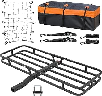 53" x 19" Hitch Mount Cargo Carrier Basket 500LB Capacity with Hitch Stabilizer, Waterproof Bag, Net & Straps, Fits 2" Receiver for Car SUV, Steel Construction