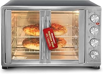 Elite Gourmet ETO4510B Double French Door 4-Control Knobs Countertop Convection Toaster Oven, Bake Broil Toast Rotisserie Keep Warm 14" Pizza Includes 2 Racks