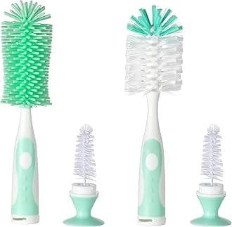 Chemimoso Multifunctional Cleaning Brush, Baby Bottle Brush, Bottle Brush Cleaner, Rotate The Suction Cup to Obtain The Small Bristle Brushes, Set Z, Green, Silicone and Nylon Brush