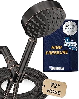 HammerHead Showers® All Metal LOW FLOW Handheld Shower Head with Hose and Brass Holder - OIL RUBBED BRONZE – Water Saving 1.75 GPM Detachable Shower Head - Adjustable Shower Wand Bracket & 6ft Hose