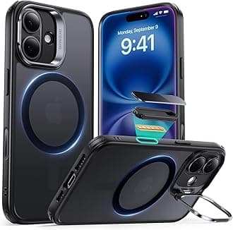 for iPhone 16 Case, Compatible with MagSafe, Built-in Stash Stand Phone Case, Military-Grade Protective Case, Scratch-Resistant Back Cover, Classic Series, Frosted Black