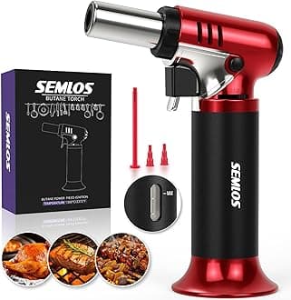 Semlos Butane Torch with Fuel Gauge, Refillable Kitchen Torch Lighter with Safety Lock and Adjustable Flame for DIY, Creme Brulee and Soldering(Butane Gas Not Included)